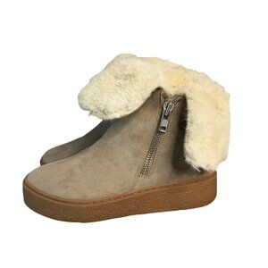 J Slides Womens Beige Faux Fur Lined Suede Platform Ankle Boots Size 8 warm